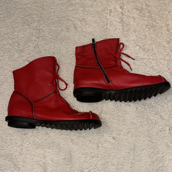 Clarsunny Retro Style Round Toe Ankle Booties Red Leather Women’s 9.5 - Picture 3 of 10